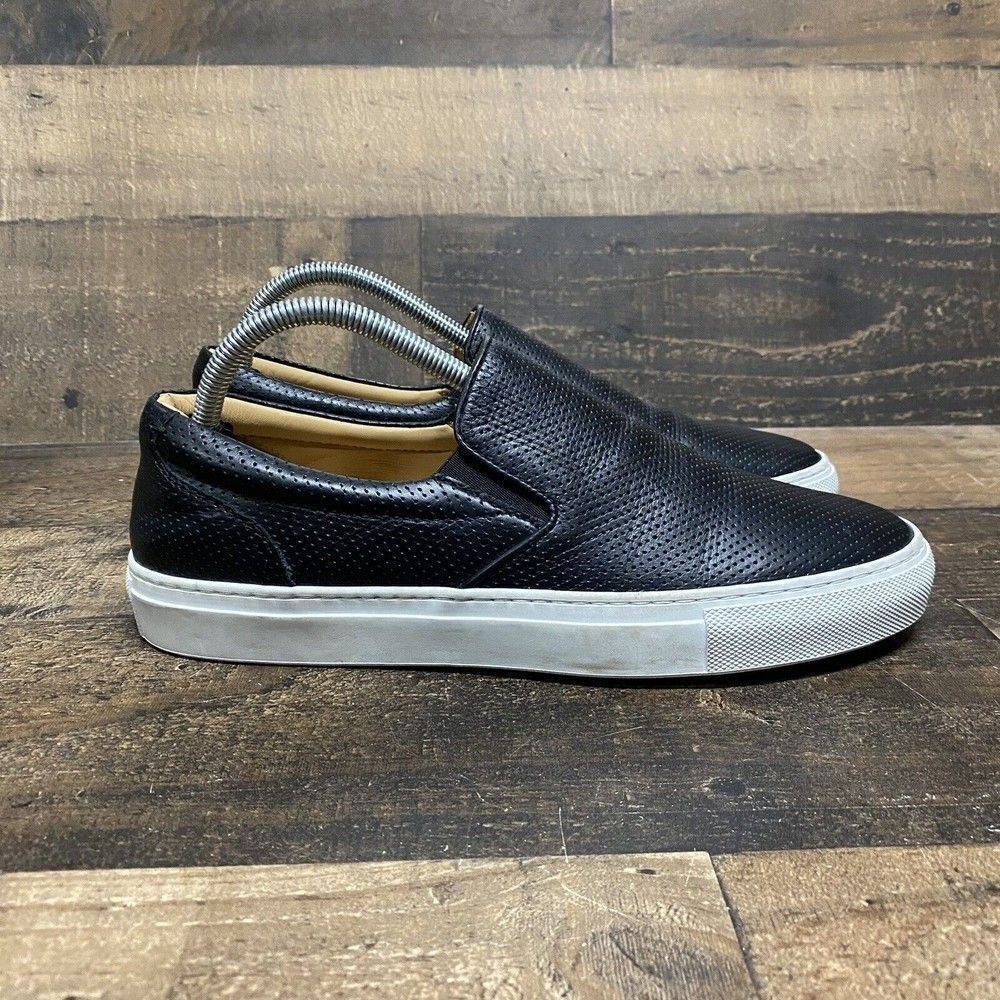 The Greats Brooklyn Laser Etched Italian Black Leather Slip On Sneaker sz 10